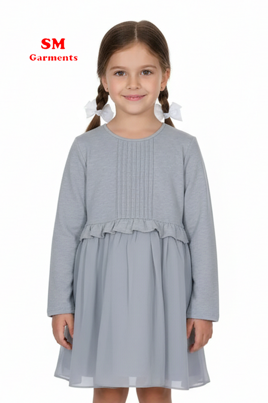 Bowtad Girls Grey Long Sleeve Layered Dress