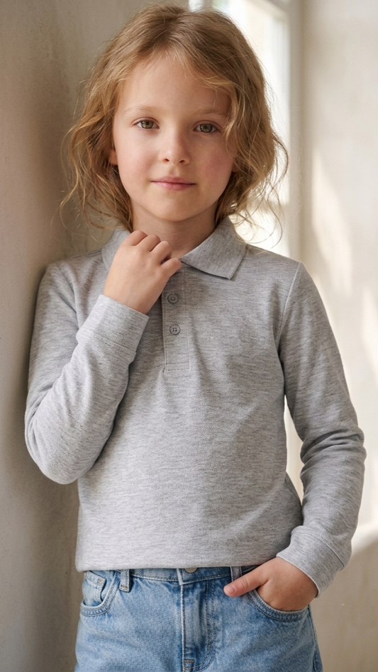 YOUTH A+ GIRLS GREY MARL POLO