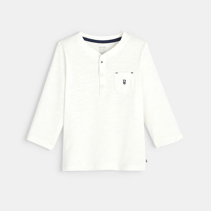 OKAIDI OBAIBI T-shirt with Tunisian collar in solid color flamé organic cotton for boy