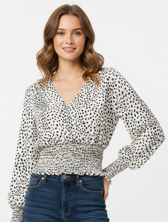 ELINGS WOMEN BLACK & WHITE CHEETAH PRINT TOP