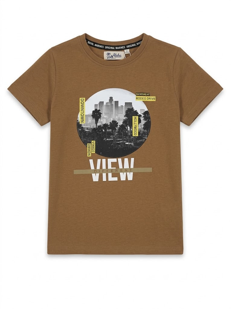 ALOHA BOYS' Brown City View Graphic Short-Sleeve T-Shirt| SM GARMENTS