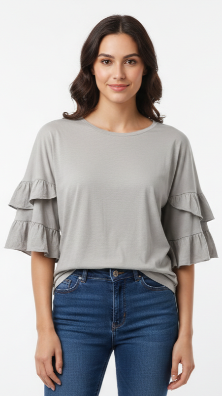 ZR TRAFALUC خواتین کی بنیادی ٹی شرٹ آستین کی تفصیل کے ساتھ