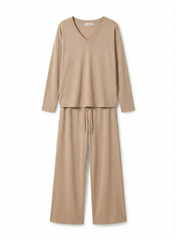 اویشو خواتین کی بنیادی وی گردن کی ٹی شرٹ اور چوڑی ٹانگ کی پتلون کا سیٹ