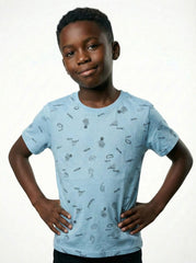 LCW Boys Sky Blue Graphic Print Cotton T Shirt