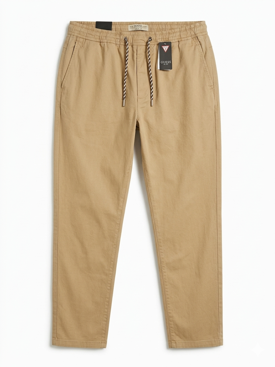 BRAND Men's Khaki Casual Trousers with Elastic Drawstring Waist
