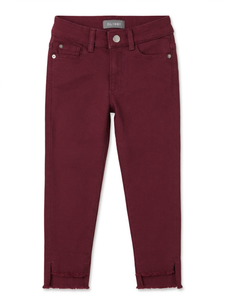 DL Girls Deep Burgundy Stretch Twill Frayed Hem Trousers