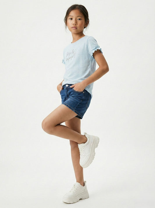 NAME IT Girls Textured Embroided Text Tee