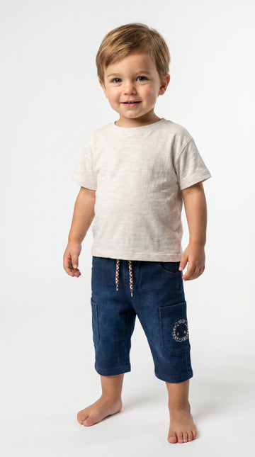 PRENATAL BOYS DENIM CARGO EMBROIDED 3 QUARTERS SHORTS