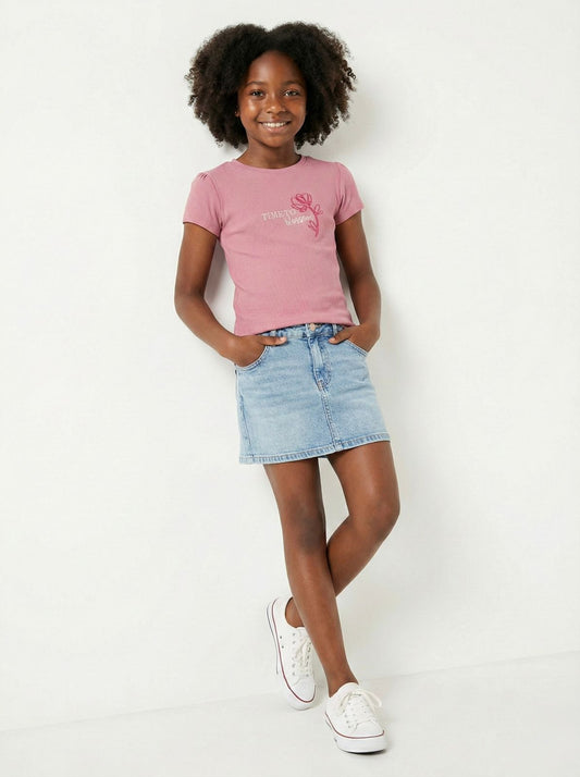 OKAIDI Girls Textured Embroided text Tee