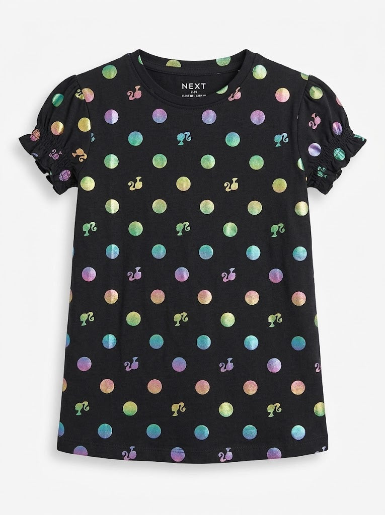 NXT Girls' Black Foil Polka-Dot and Silhouette Short-Sleeve T-Shirt| SM GARMENTS