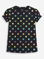 NXT Girls' Black Foil Polka-Dot and Silhouette Short-Sleeve T-Shirt| SM GARMENTS
