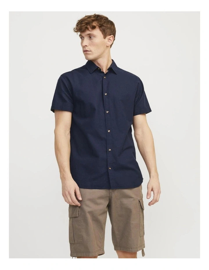 Men Summer Linen Blend Short Sleeves Shirt