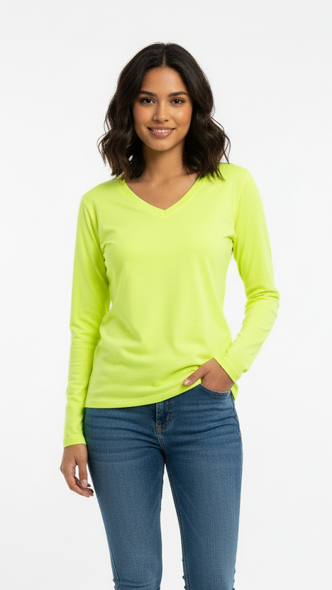 JANINA CURVED WOMENS V NECK BRIGHT GREEN NASIC SWEATSHIRT