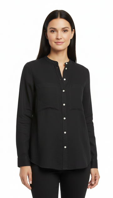 GINATRICOT WOMENS BLACK LINEN DOUBLE POCKET SHIRT