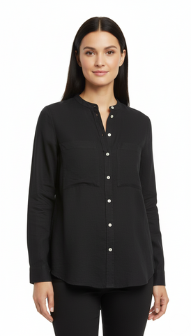 GINATRICOT WOMENS BLACK LINEN DOUBLE POCKET SHIRT