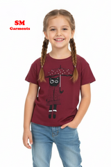 Girls Maroon Cat Umbrella T-Shirt