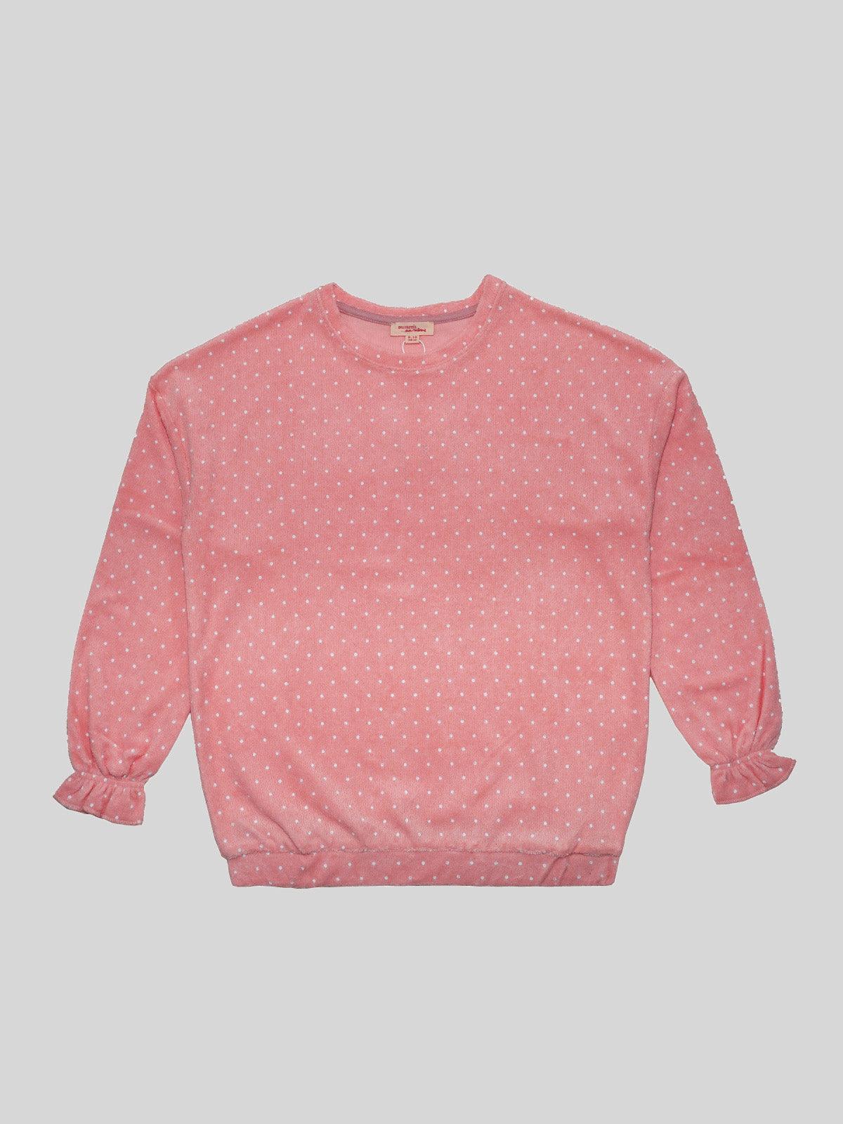 DU PAREIL Girls Pink White Polka Dots Print Sweatshirt