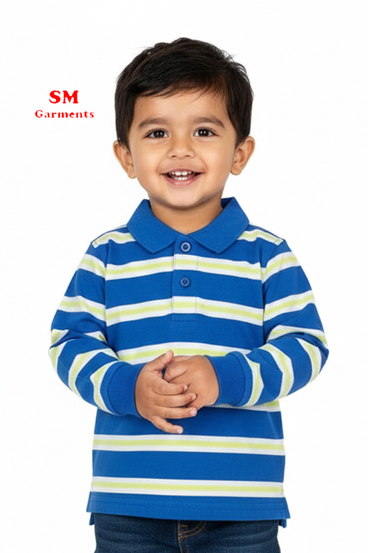PRENATAL Boys Blue Striped Long Sleeve Polo Shirt