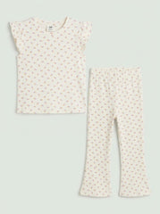 HM Girls' 2-Piece Cream Floral Flutter-Sleeve Top and Flare Pants Set| SM GARMENTS