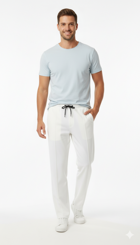 BERSHKA MENS WHITE TEXTURE PLEATED TROUSER