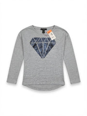 IMPORTED GIRLS' Long-Sleeve Casual Cotton Graphic T-Shirt – Grey