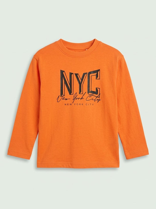 Boys' Casual Cotton "NYC New York City" Graphic Long-Sleeve T-Shirt – Orange