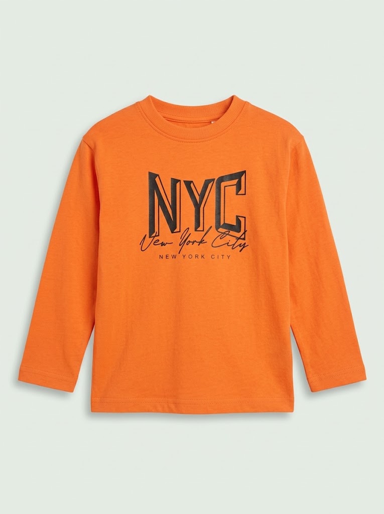 Boys' Casual Cotton "NYC New York City" Graphic Long-Sleeve T-Shirt – Orange