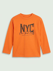Boys' Casual Cotton "NYC New York City" Graphic Long-Sleeve T-Shirt – Orange