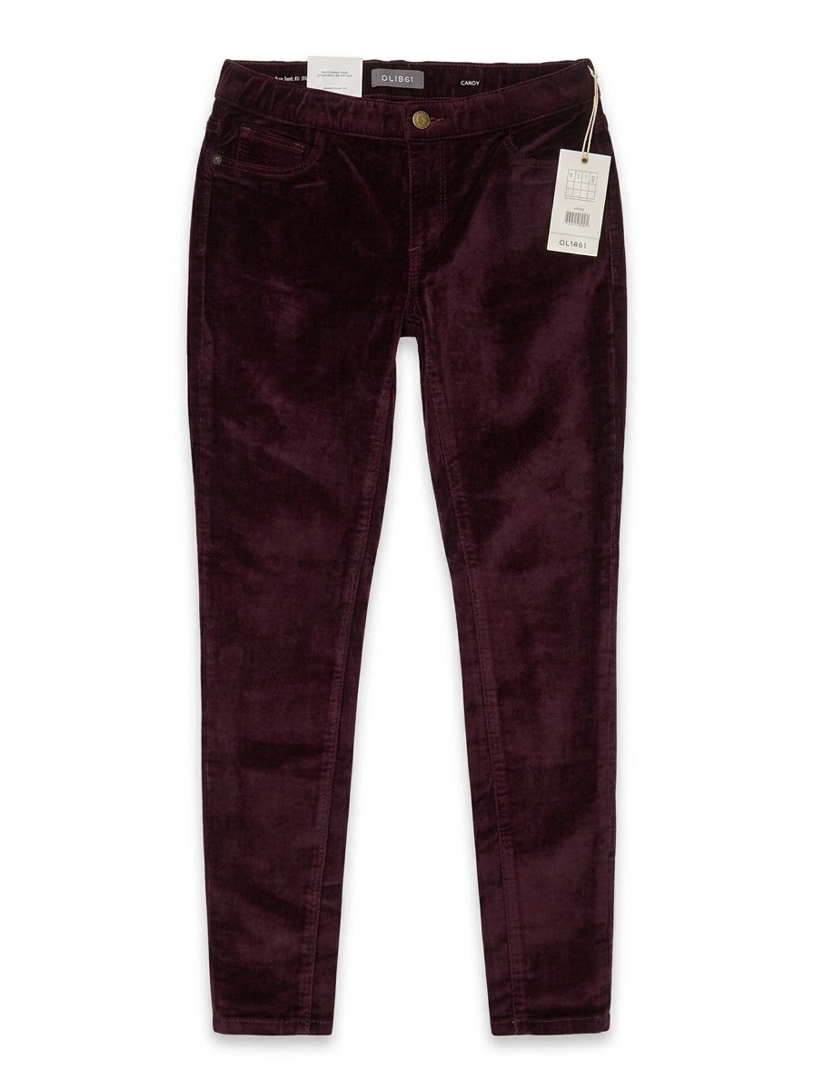 DL Girls' Deep Plum Velvet Slim Fit Stretch Trousers