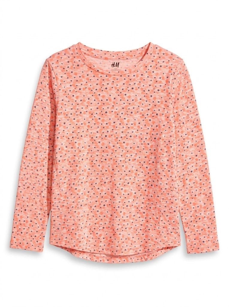 HM Girls' Coral Heathered Micro-Floral Long-Sleeve T-Shirt| SM GARMENTS