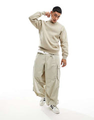 PULL&BEAR MENS BASIC BEIGE SWEATSHIRT