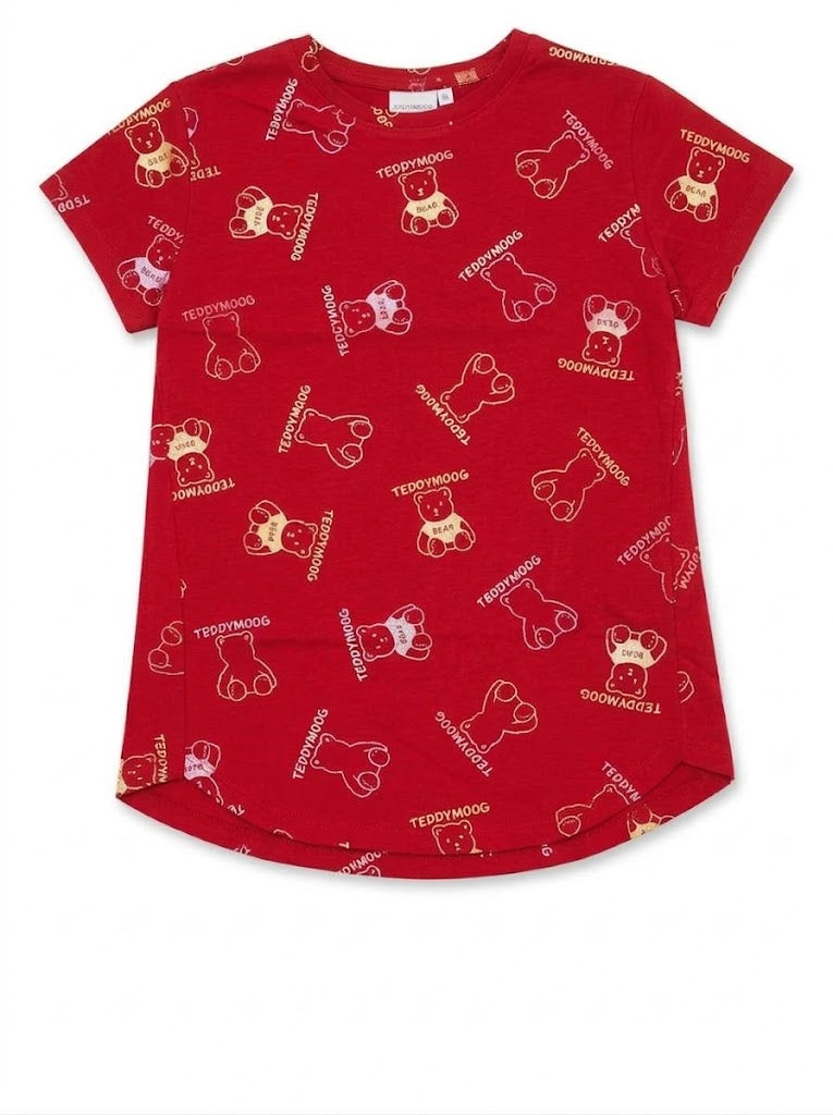 NXT Girls' Maroon "Teddy Moog" Bear Print Short-Sleeve T-Shirt| SM GARMENTS