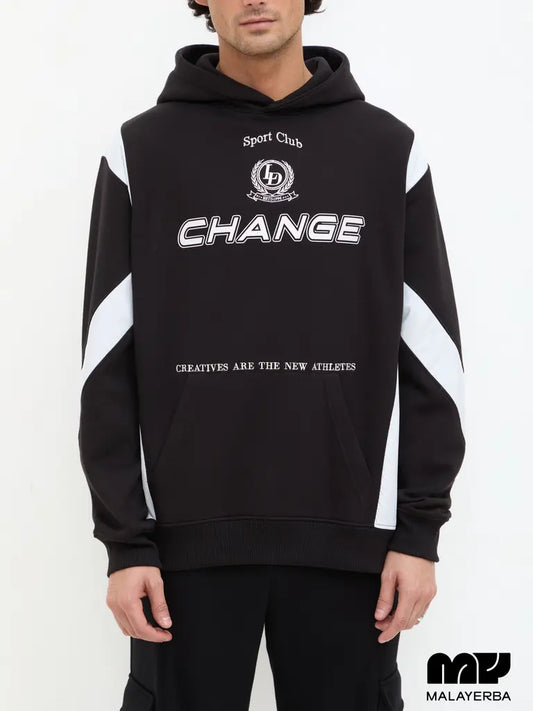 MALAYERBA Mens Black Change Printed Hoodie