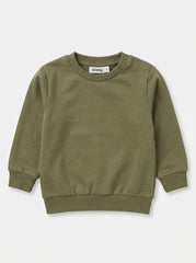 Boys' Long-Sleeve Casual Cotton Sweatshirt – Olive Green