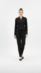 OYSHO WOMEN STRIPED TEXTURED COLLAR T SHIRT AND TROUSER SET