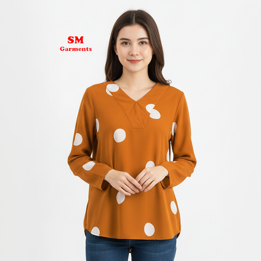 ZANZEA V-NECK LONG SLEEVE POLKA DOT TOP