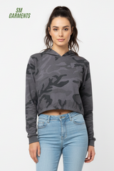 WOMENS CROPPED DARK CAMO PRINTED HOODIE