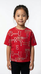 M&S Girls Red Shimmering Slogan Print Short Sleeve Cotton T Shirt
