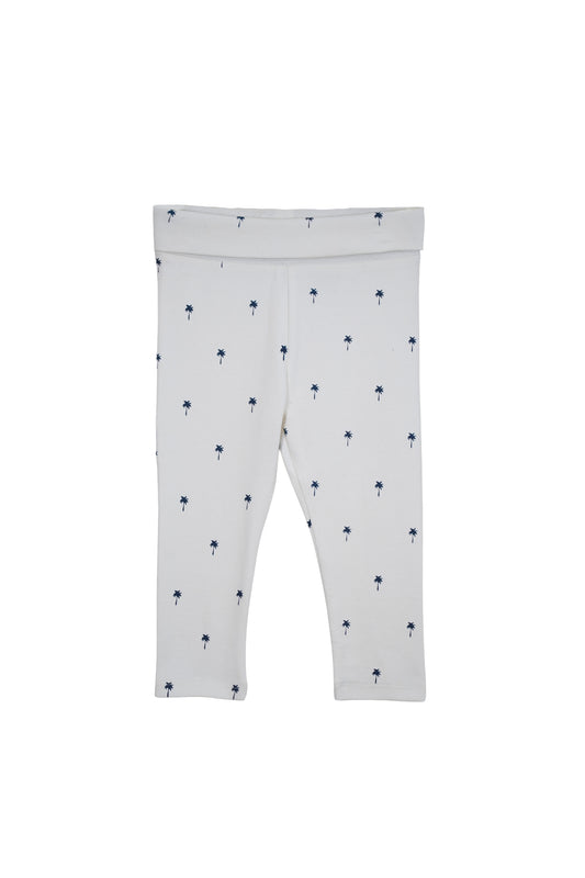 SOOCUTE GIRLS Palm Tree Print Cotton Leggings – White & Navy