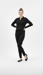 OYSHO WOMEN STRIPED TEXTURED COLLAR T SHIRT AND TROUSER SET