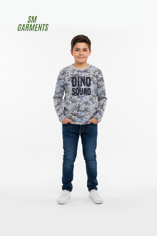 MATALAN BOYS WHITE DINO SQUAD LONG SLEEVE T-SHIRT