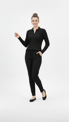 OYSHO WOMEN STRIPED TEXTURED COLLAR T SHIRT AND TROUSER SET