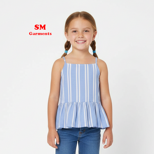 Girls Blue White Stripes Patterned Playsuit