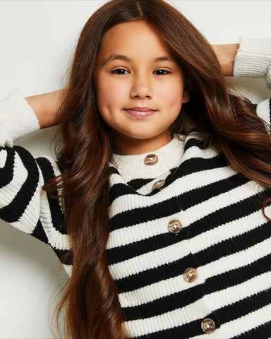 DUNNES STORES GIRLS STRIPES CREW CARDIGAN