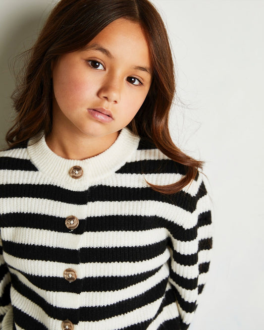 DUNNES STORES GIRLS STRIPES CREW CARDIGAN