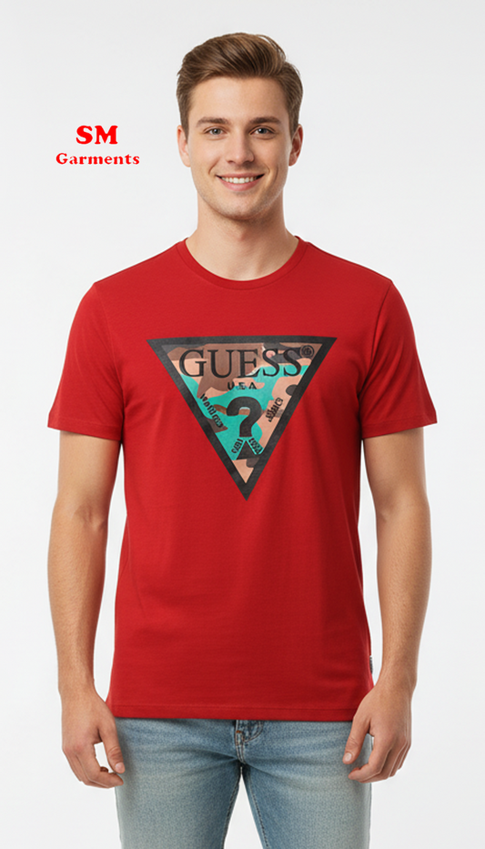 GUESS MENS CAMO LOGO PRINTED  T-SHIRT