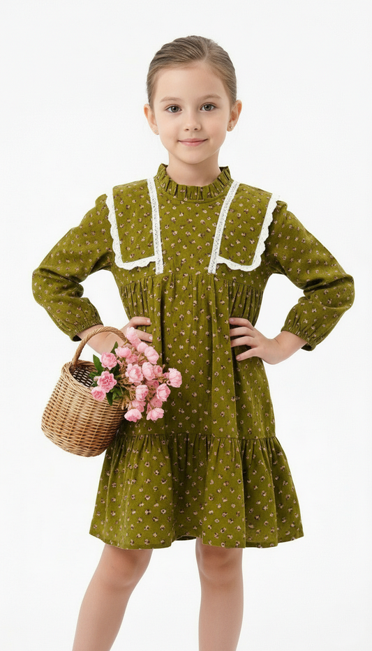 J.MILLI Girls Green Printed Dress