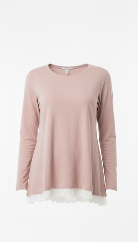 SPF WOMENS ROUND NECK LACE HEM FULL SLEEVED T SHIRT