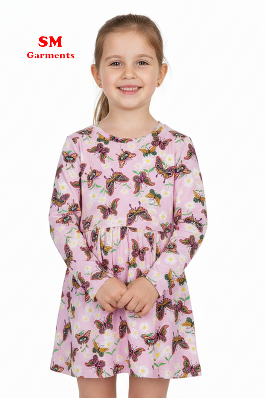 GIRLS MULTICOLOUR BUTTERFLIES AND SUNFLOWER PRINTED DRESS