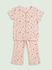 HM Girls' 2-Piece Pink Floral Button-Front Top and Flare Pants Set | SM GARMENTS
